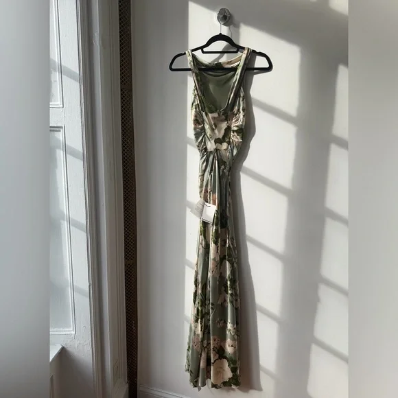 NEW NWT Reformation Anaiis Silk Maxi Dress Tarragon Floral Open Back High Neck 6 - Picture 15 of 17